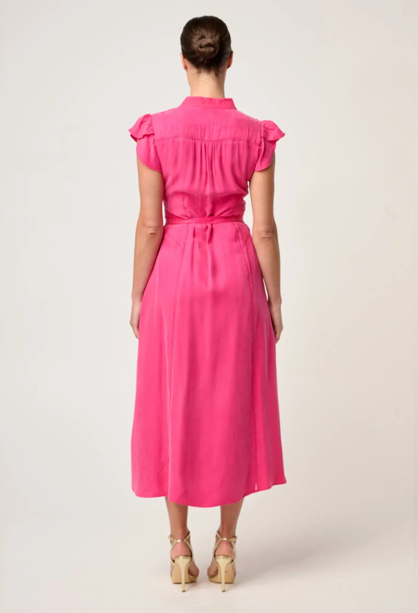 Athena Cupro Viscose Flutter Sleeve Dress in Celosia Pink - Image 3