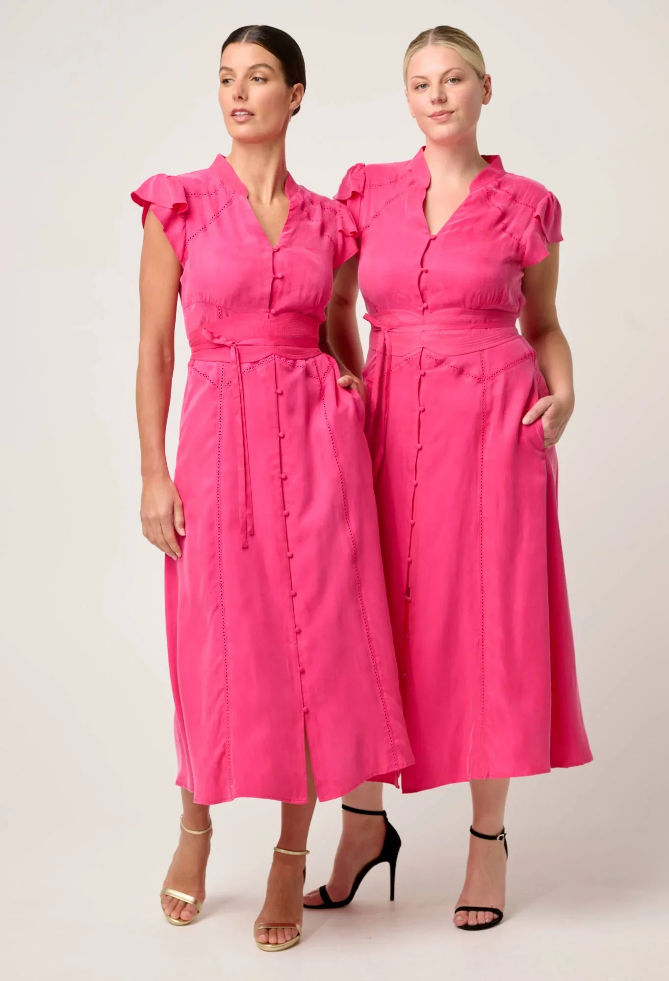Athena Cupro Viscose Flutter Sleeve Dress in Celosia Pink - Image 7
