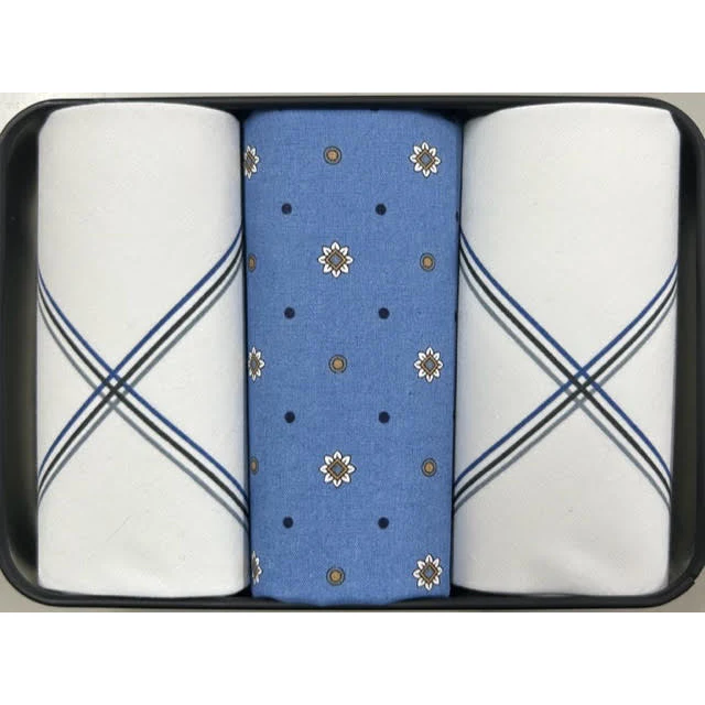 Men’s Tin | Armando Caruso Set 3 Handkerchiefs | Blue White