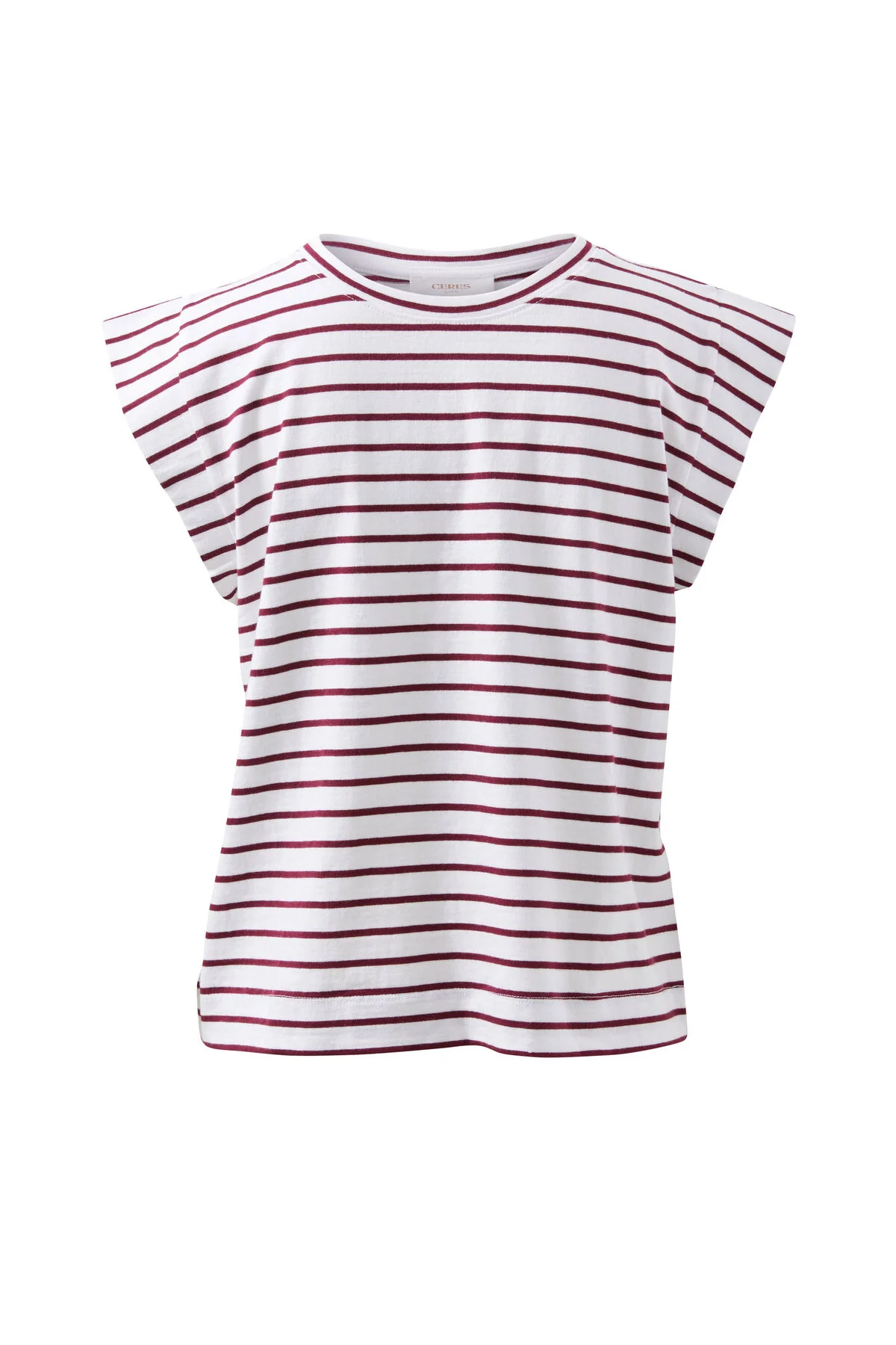Esme Extended Shoulder Tee | Pomegranate Stripe - Image 3