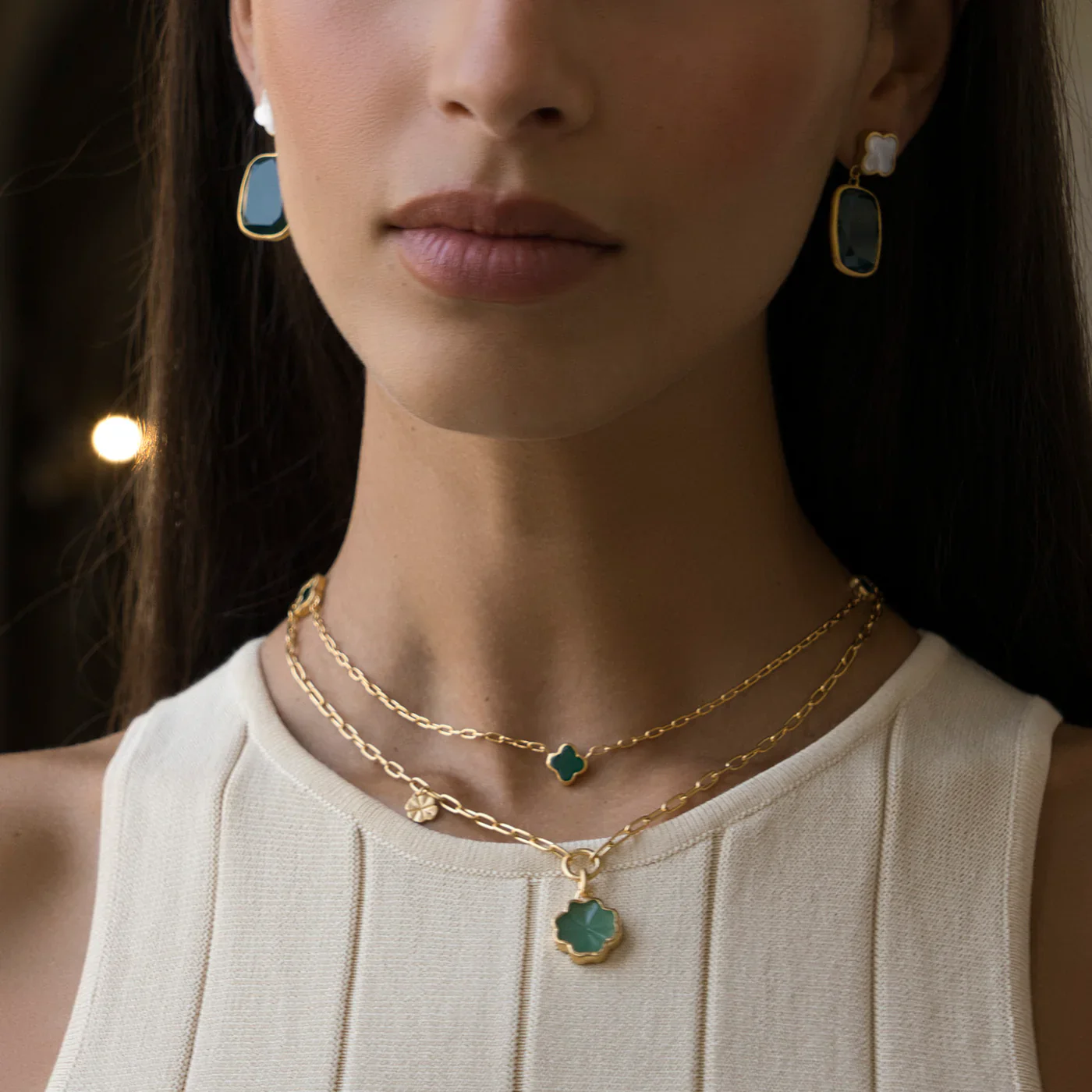 Green Agate Clover Necklace - Image 4