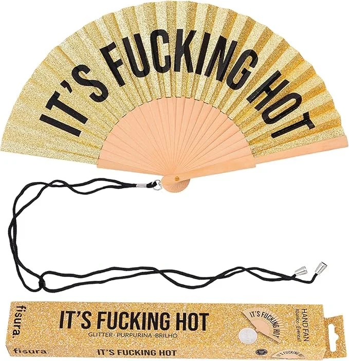 Hand Fan w/Gift Box "Fucking Hot" Gold - Image 2