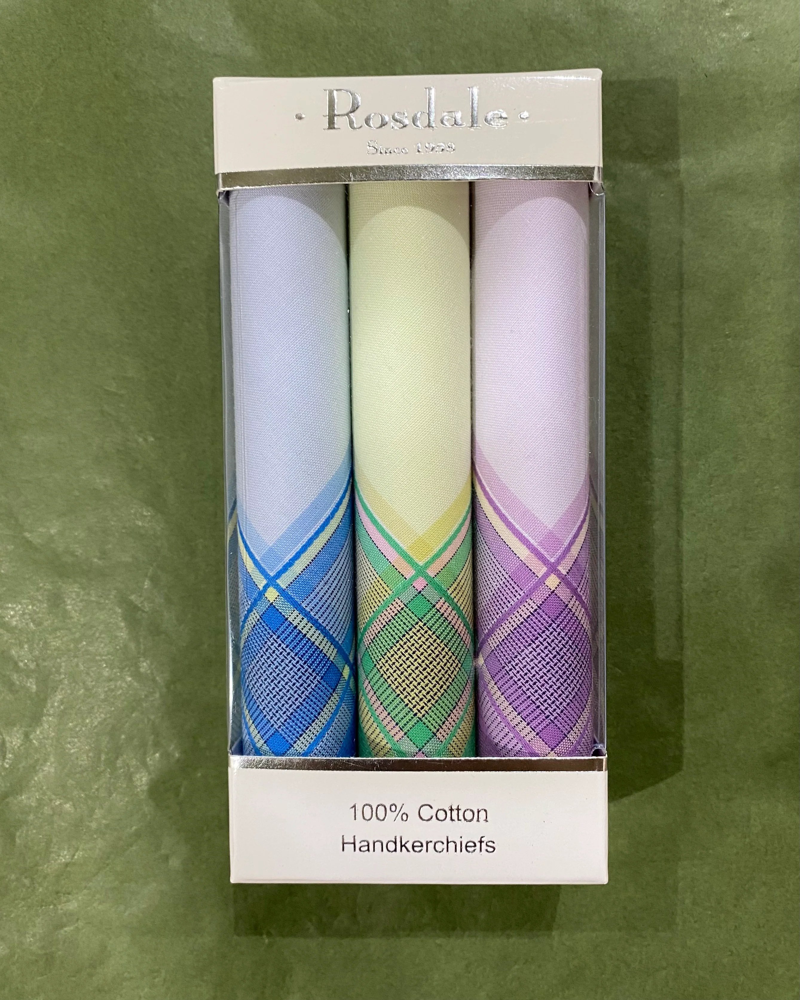 Ladies Box of 3 Handkerchiefs | Blue, Green & Lavender