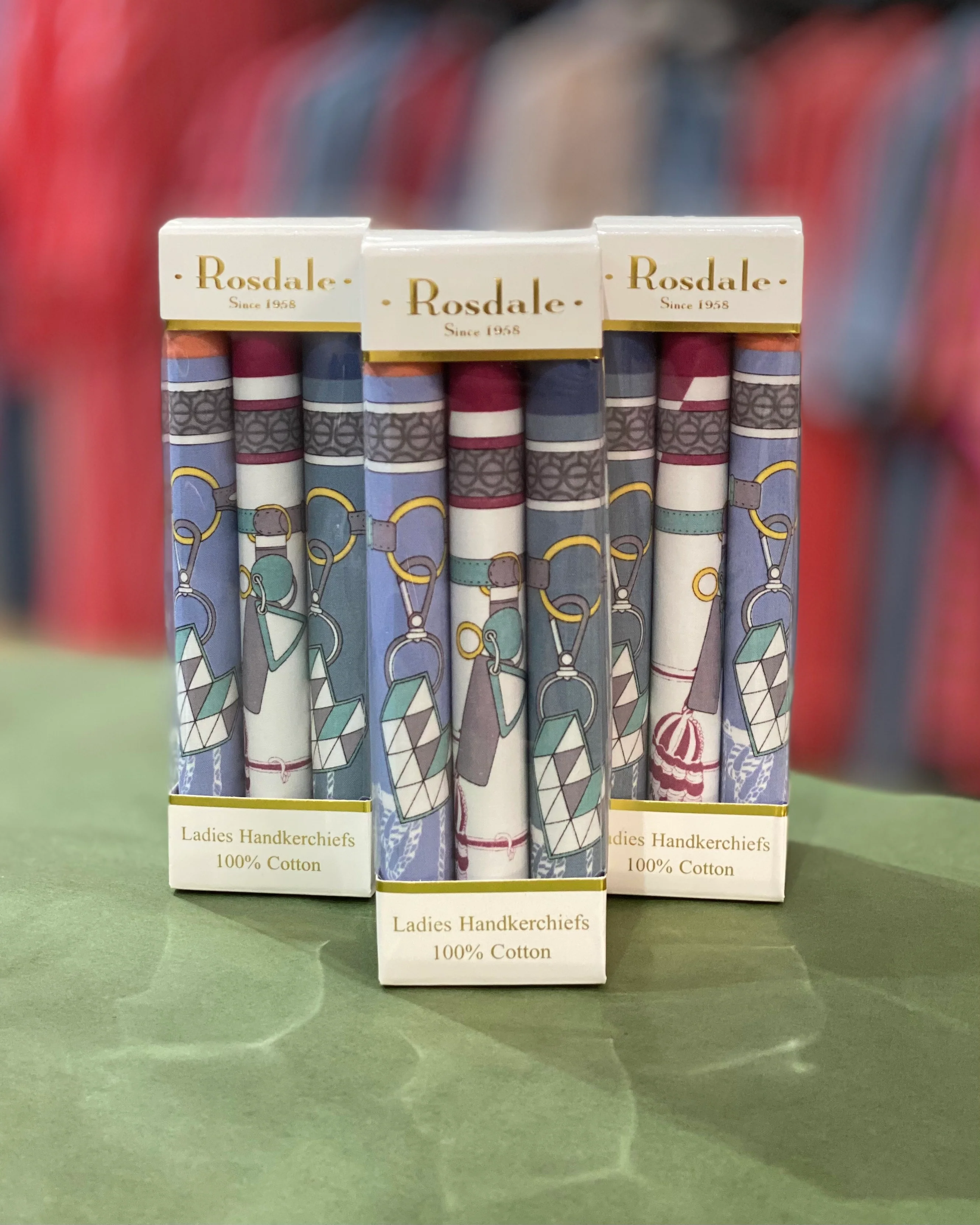 Ladies Box of 3 Handkerchiefs | Periwinkle Burgundy Pattern