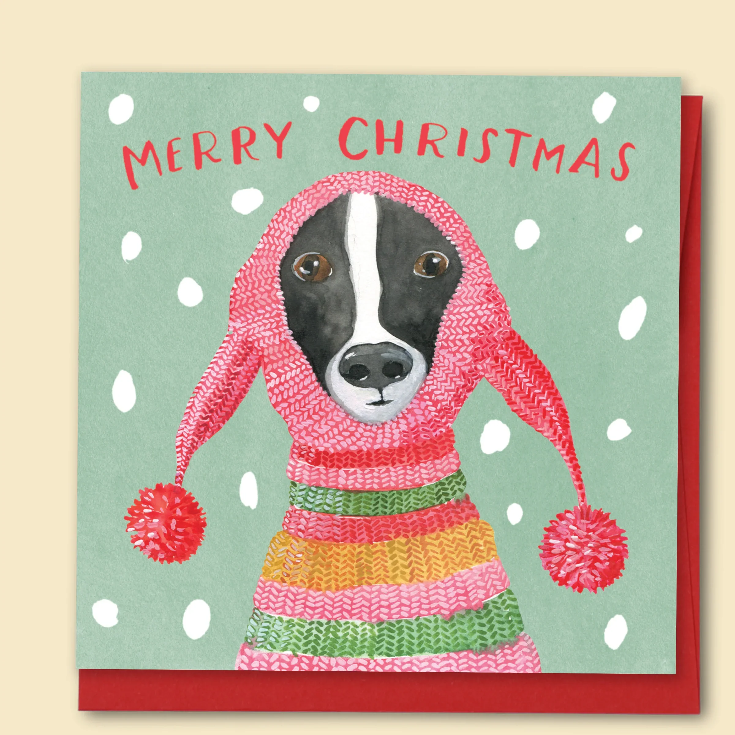 Merry Christmas Dog With Beanie Card