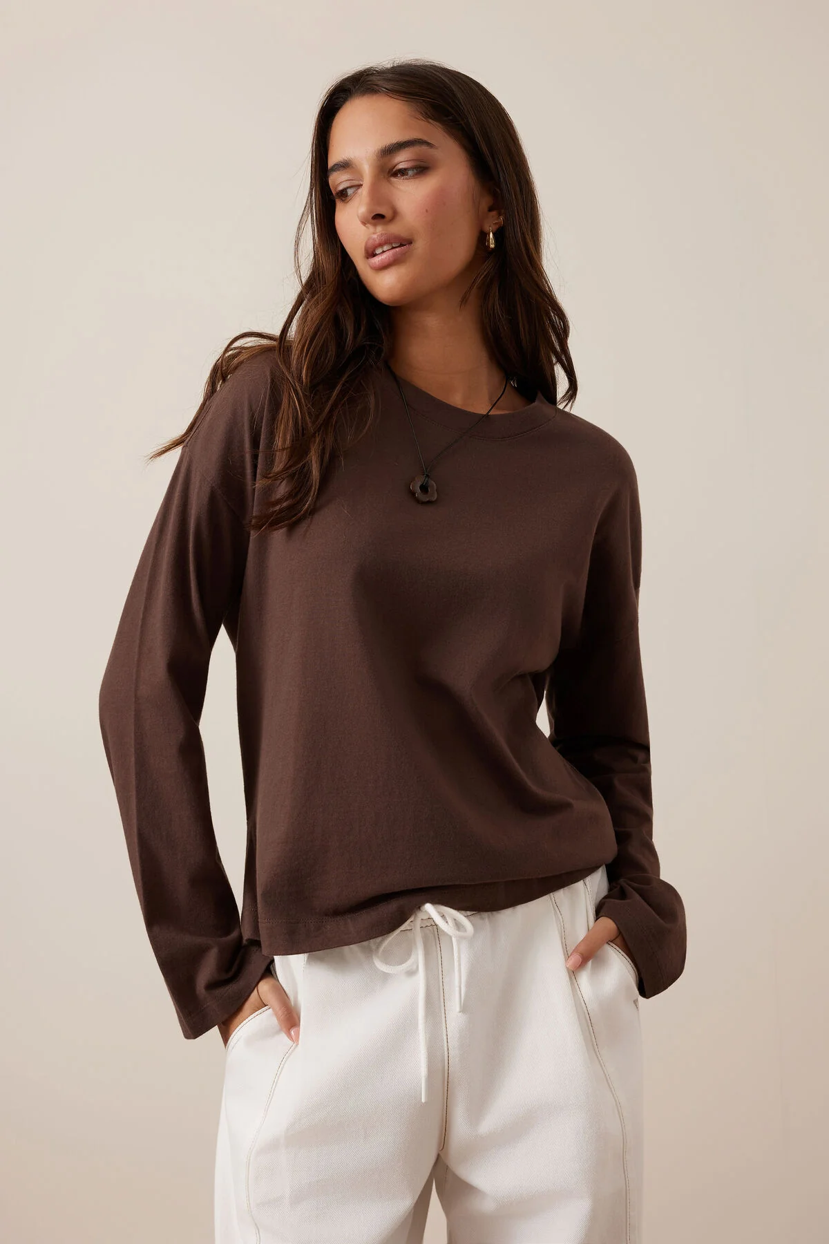 Scout Slouchy Long Sleeve Tee | Brunette Brown