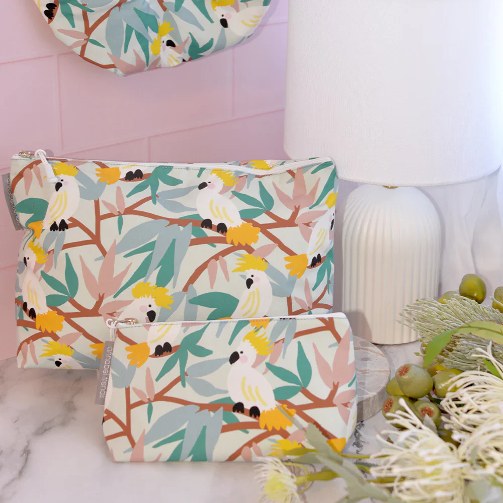 Small Cosmetic Bag | Cotton | White Cockatoos - Image 2