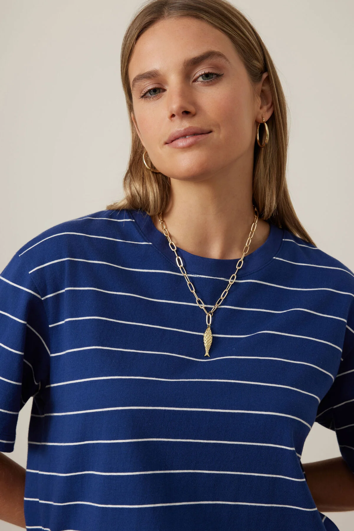 Stevie Slouchy Tee | Prussian/Blue Milk Stripe - Image 3